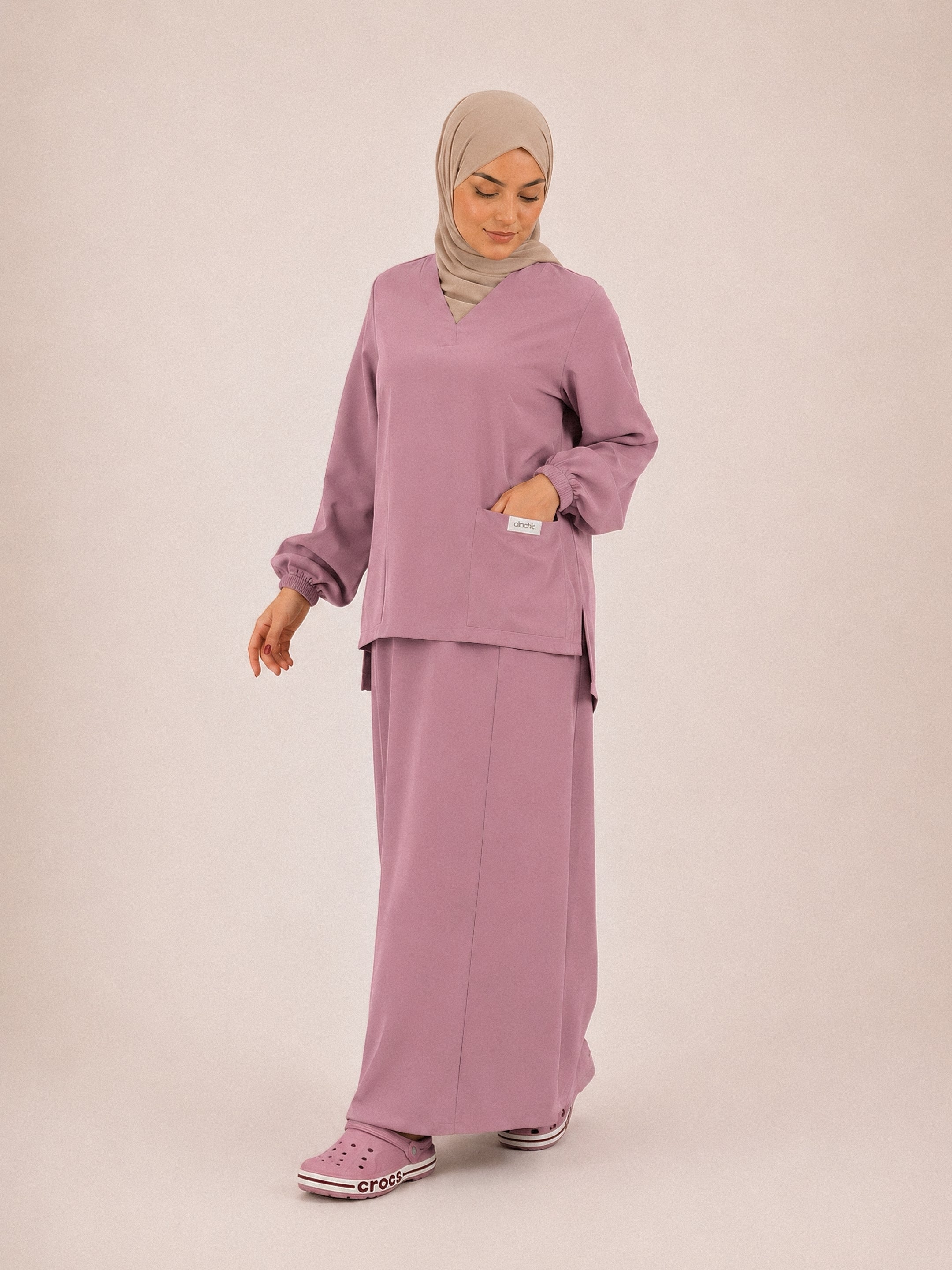 scrub jupe-mauve rose